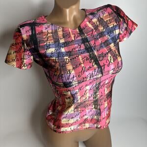 Y2K Sandro Womens Size Medium Abstract Script Print Top Editorial Fred Astaire